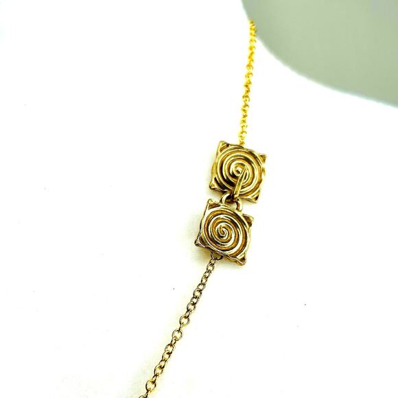 Green and Gold Tone Enamel Front Etched Pendant Gold Tone Necklace - Picture 4 of 6